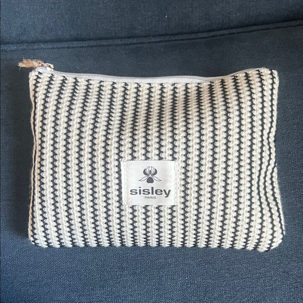 Sisley-Paris Black & White Striped Cosmetic Pouch